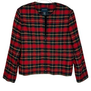 Bridgetown Collection Jacket Womens 16 Red Plaid Wool Blend Full Zip Holiday